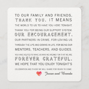 Tarjeta De Agradecimiento El día de boda le agradece carda el corazón de la