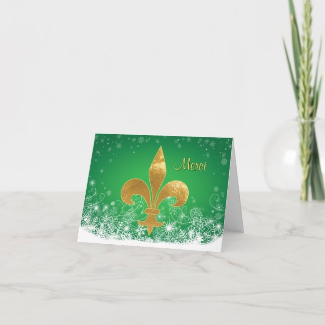 Tarjeta De Agradecimiento El día de fiesta verde de Fleur del oro elegante (Anverso)