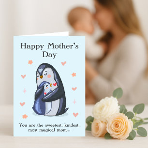 Tarjeta De Agradecimiento El Día de la Madre Adorable Mamá y el Pingüino Inf