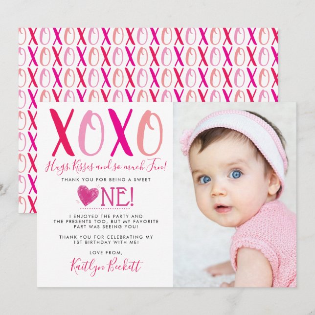 Tarjeta De Agradecimiento El día de San Valentín de abrazos y besos (XOXO) (Anverso / Reverso)