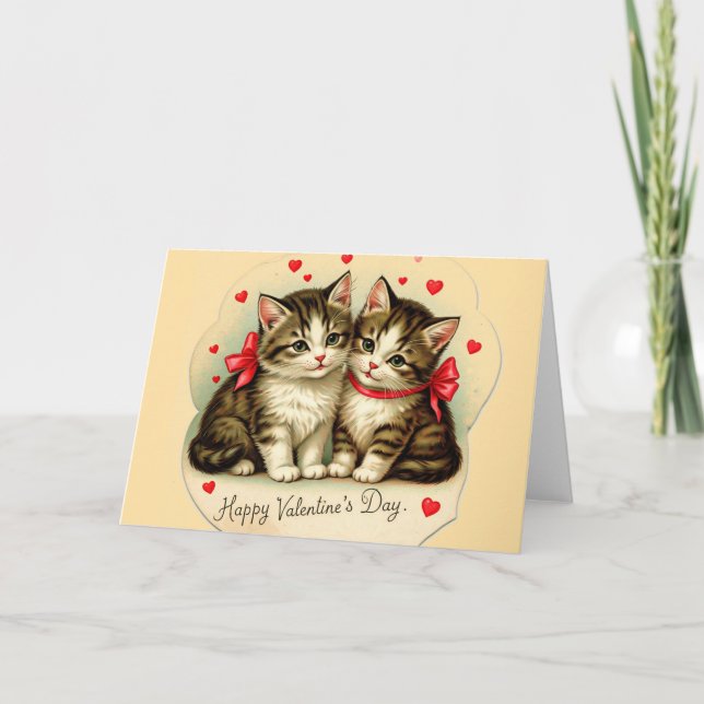Tarjeta De Agradecimiento El día de San Valentín de la época Kittens Blank G (Anverso)