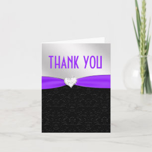 Tarjeta De Agradecimiento El diamante floral negro púrpura del damasco le