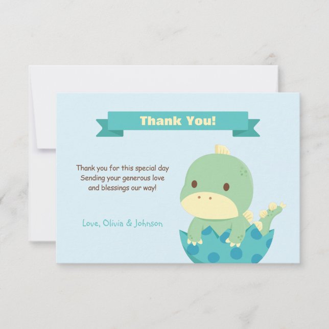 Tarjeta De Agradecimiento El dinosaurio alrededor para tramar Baby Shower le (Anverso)