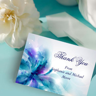 Tarjeta De Agradecimiento El diseño floral azul y púrpura le agradece