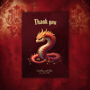 Tarjeta De Agradecimiento El dragón serpiente dorado.