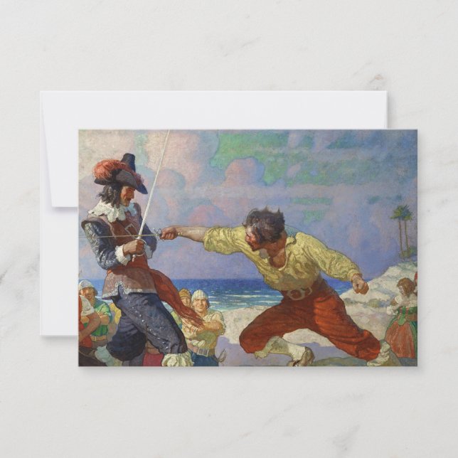 Tarjeta De Agradecimiento "El duelo en la playa" de NC Wyeth (Anverso)