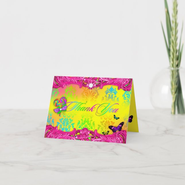 Tarjeta De Agradecimiento El dulce 16 del rosa del país de las maravillas de (Anverso)