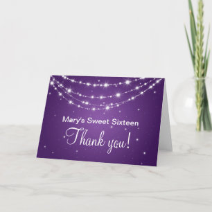 Tarjeta De Agradecimiento El dulce dieciséis le agradece púrpura de cadena