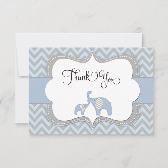 Tarjeta De Agradecimiento El elefante azul Baby Shower le agradece cardar (Anverso)