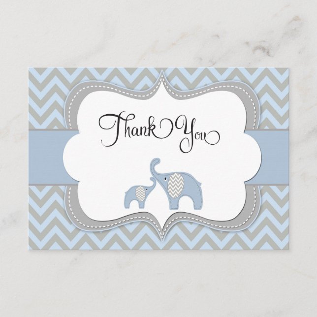 Tarjeta De Agradecimiento El elefante azul Baby Shower le agradece cardar (Anverso)