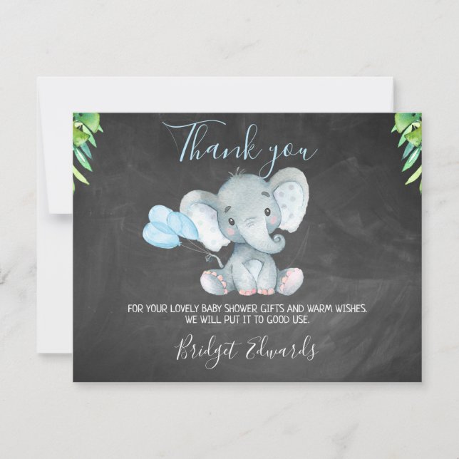Tarjeta De Agradecimiento El elefante Baby Shower de la pizarra le agradece (Anverso)