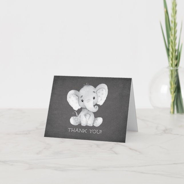 Tarjeta De Agradecimiento El elefante Baby Shower de la pizarra le agradece (Anverso)