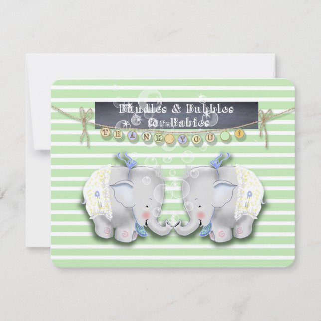 Tarjeta De Agradecimiento El elefante Baby Shower le agradece cardar (Anverso)