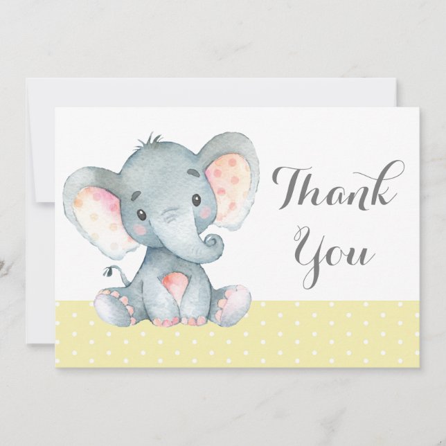 Tarjeta De Agradecimiento El elefante blanco amarillo y gris (Anverso)