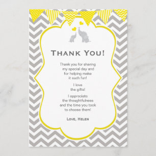 Tarjeta De Agradecimiento El elefante Chevron Baby Shower amarillo le