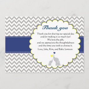 Tarjeta De Agradecimiento El elefante Chevron Baby Shower le agradece cardar