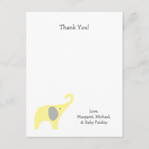 Tarjeta De Agradecimiento El elefante gris amarillo Baby Shower le agradece