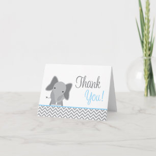 Tarjeta De Agradecimiento El elefante lindo Chevron azul claro le agradece