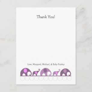 Tarjeta De Agradecimiento El elefante púrpura Baby Shower le agradece las