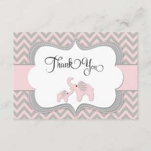 Tarjeta De Agradecimiento El elefante rosado Baby Shower le agradece cardar