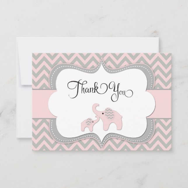 Tarjeta De Agradecimiento El elefante rosado Baby Shower le agradece cardar (Anverso)