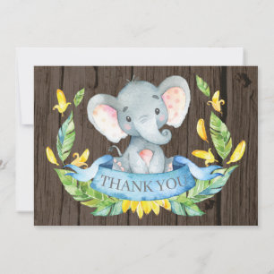 Tarjeta De Agradecimiento El elefante rustico blanco azul y gris