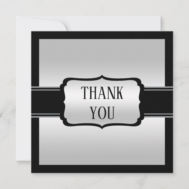 Tarjeta De Agradecimiento El elegante cumpleaños plateado y negro del hombre (Anverso)