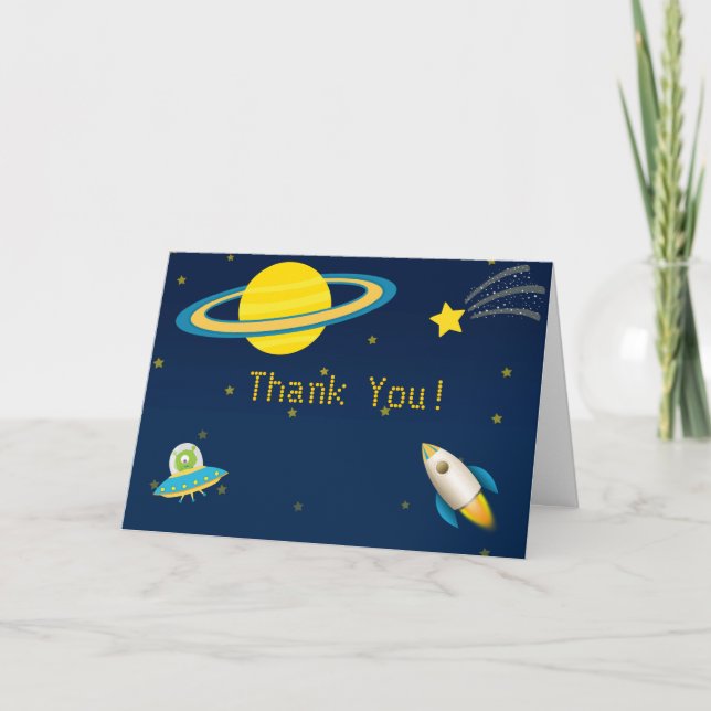 Tarjeta De Agradecimiento El espacio exterior Rocket de la diversión le (Anverso)