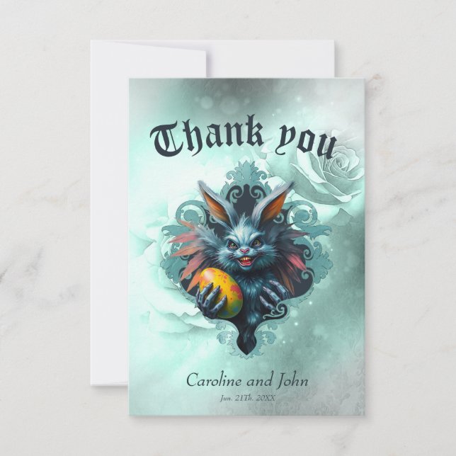 Tarjeta De Agradecimiento El espeluznante conejo de Pascua, (Anverso)