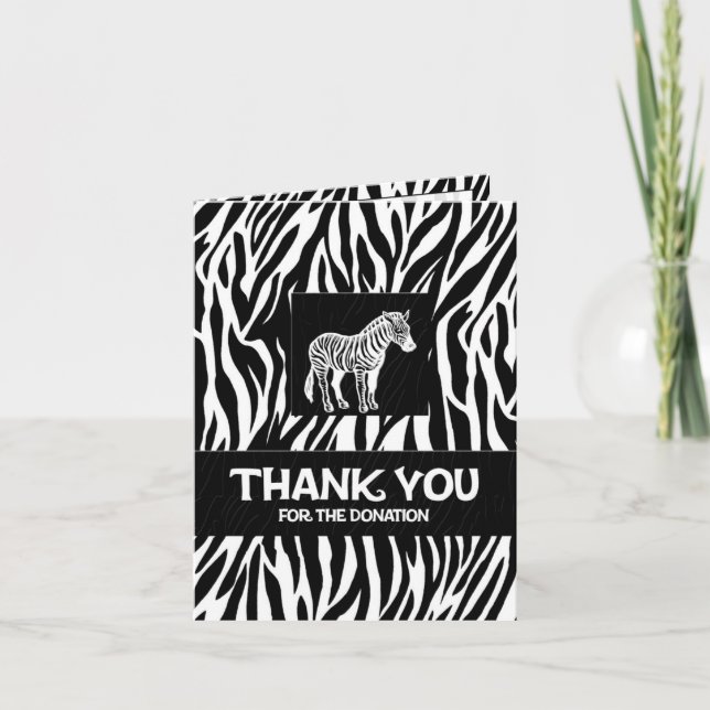 Tarjeta De Agradecimiento El estampado de zebra 4"" la donación x5.6 le (Anverso)