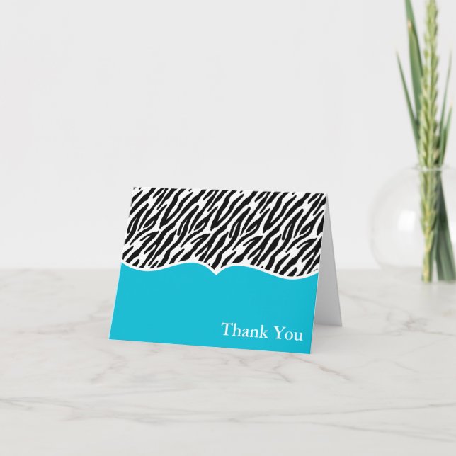 Tarjeta De Agradecimiento el estampado de zebra azul le agradece (Anverso)
