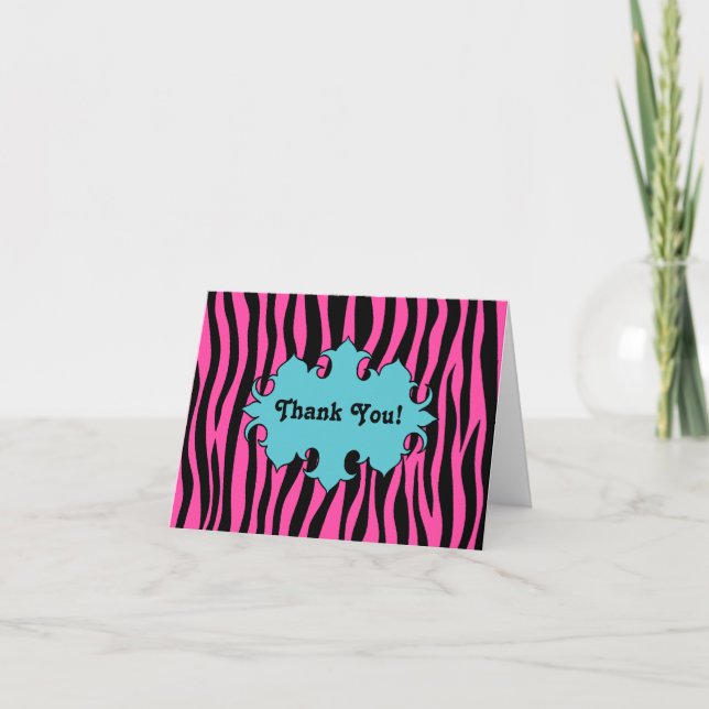 Tarjeta De Agradecimiento El estampado de zebra de las rosas fuertes con la (Anverso)