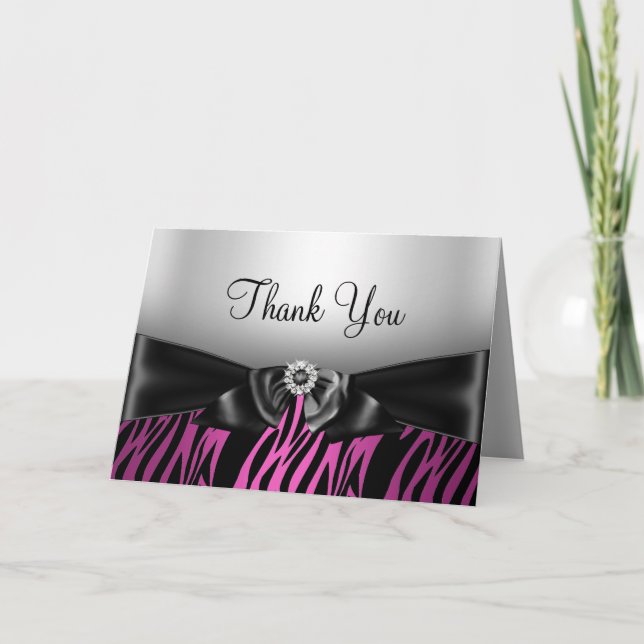 Tarjeta De Agradecimiento El estampado de zebra y el arco rosados le (Anverso)