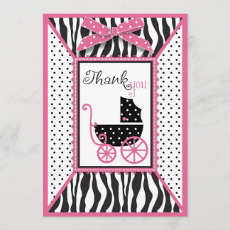 Tarjeta De Agradecimiento El estampado de zebra y el carro de bebé le