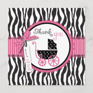 Tarjeta De Agradecimiento El estampado de zebra y el carro de bebé le