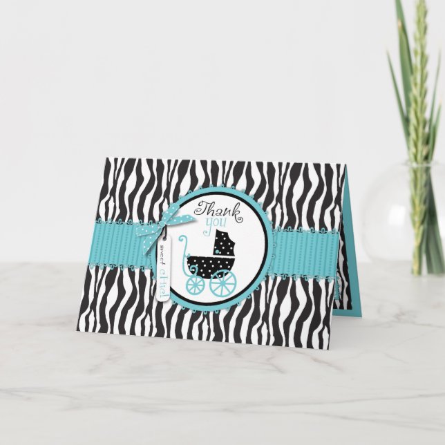 Tarjeta De Agradecimiento El estampado de zebra y el carro de bebé le (Anverso)