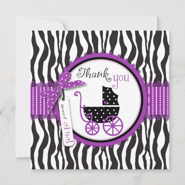 Tarjeta De Agradecimiento El estampado de zebra y el carro de bebé le (Anverso)