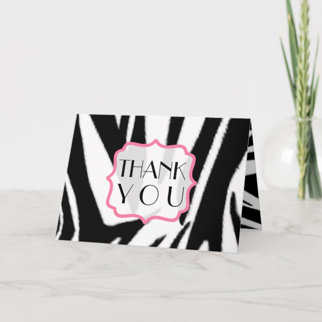 Tarjeta De Agradecimiento El estampado de zebra y el rosa le agradecen (Anverso)