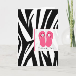 Tarjeta De Agradecimiento El estampado de zebra y los flips-flopes rosados