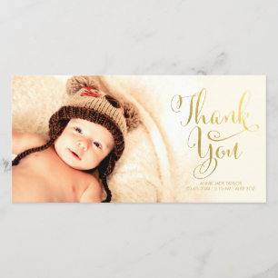 Tarjeta De Agradecimiento El falso bebé del Relieve metalizado del oro le