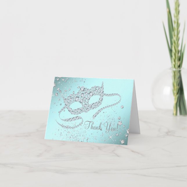Tarjeta De Agradecimiento El fiesta azul verde azulado de la mascarada le (Anverso)