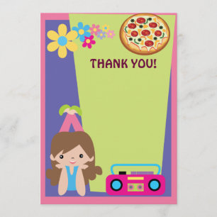 Tarjeta De Agradecimiento El fiesta de la pizza del chica le agradece