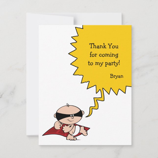 Tarjeta De Agradecimiento El fiesta del super héroe le agradece cardar (Anverso)