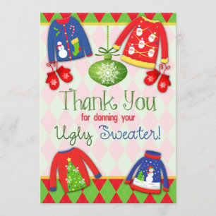 Tarjeta De Agradecimiento El fiesta feo festivo del suéter del navidad le