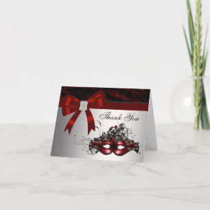 Tarjeta De Agradecimiento El fiesta rojo elegante de la mascarada le