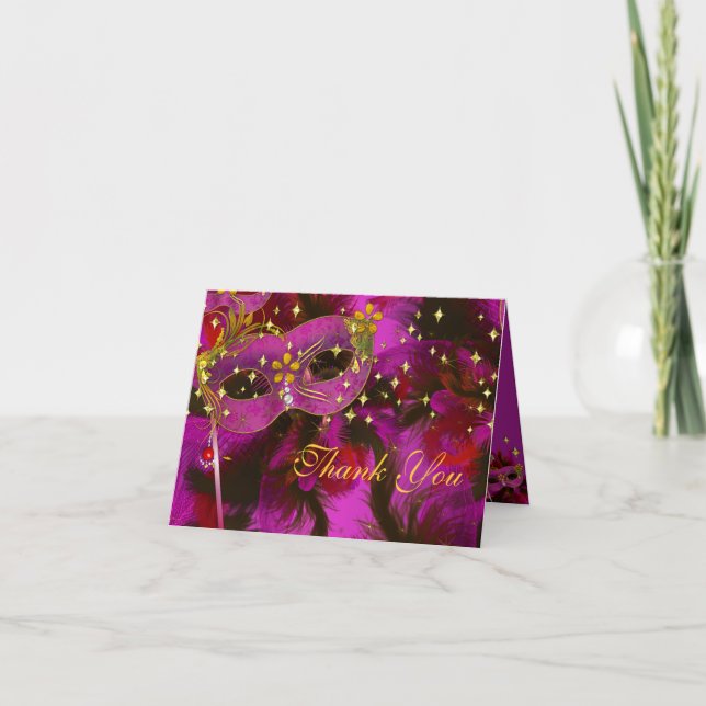 Tarjeta De Agradecimiento El fiesta rosado de la mascarada de la máscara de (Anverso)