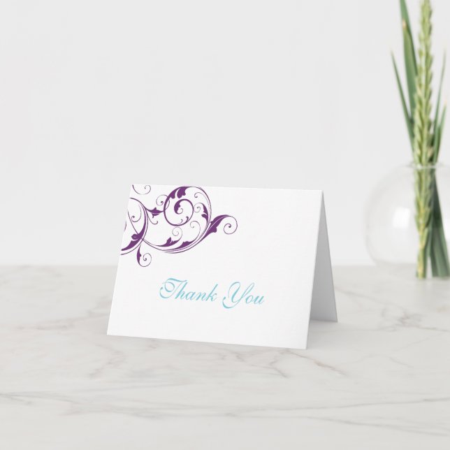 Tarjeta De Agradecimiento El Flourish púrpura le agradece cardar (Anverso)