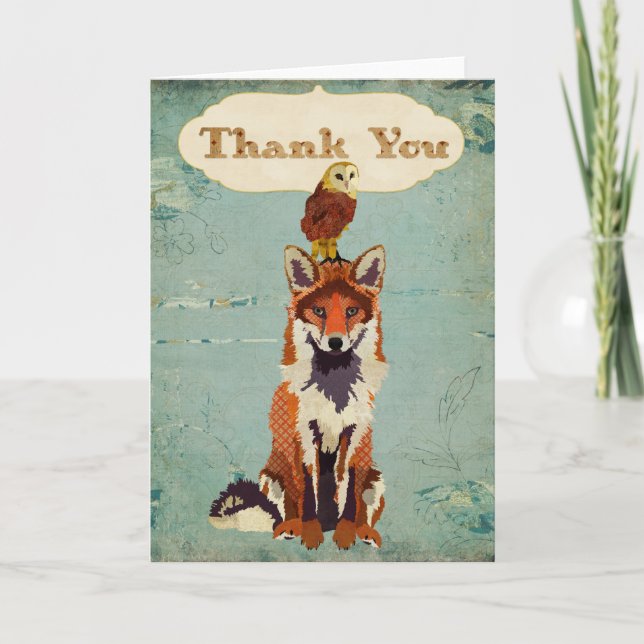 Tarjeta De Agradecimiento El Fox retro y el búho le agradecen cardar (Anverso)