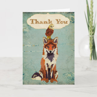 Tarjeta De Agradecimiento El Fox retro y el búho le agradecen cardar
