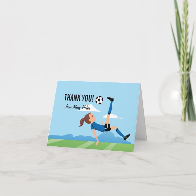Tarjeta De Agradecimiento El fútbol del chica temático le agradece cardar (Anverso)